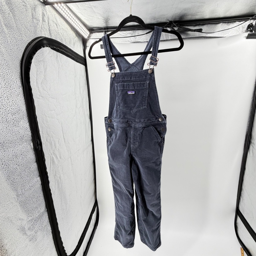 Patagonia Kids Navy Blue Corduroy Overalls Size M Adjustable Straps Pockets